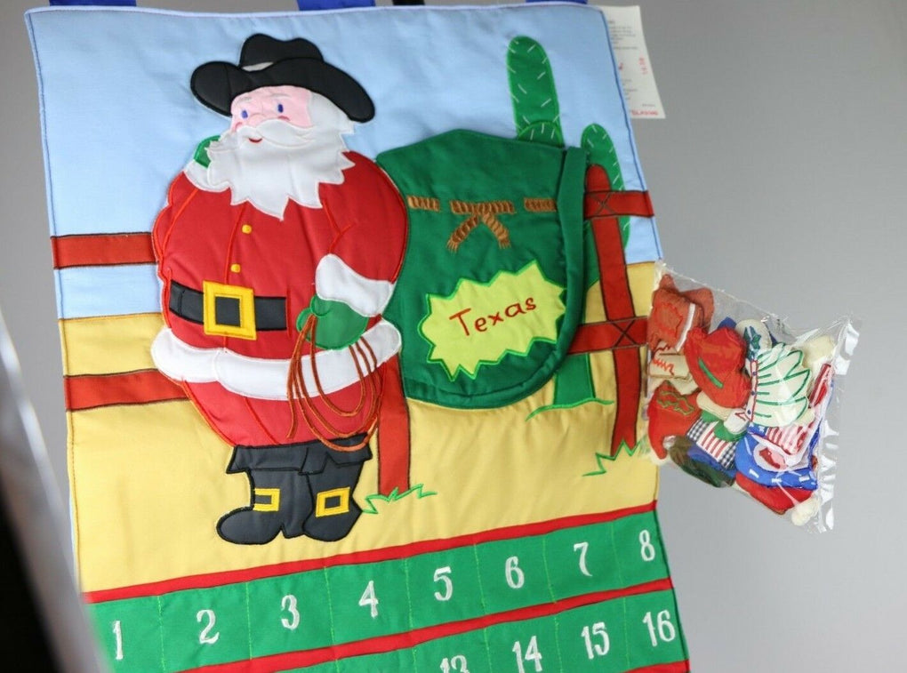 Rosalina Cowboy Santa Cloth Christmas Advent Calendar Texas New - fazoom