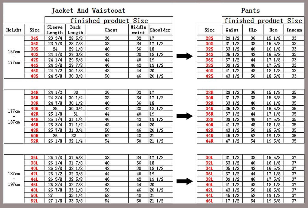 suit size chart mens