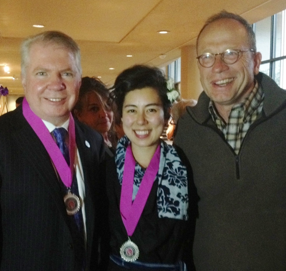 Mayor Ed Murray with Soaring Heart Natural Bed Co. President, Mike Schaefer and Soaring Heart Scholarship winner, April Nishimura.