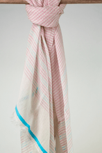 Load image into Gallery viewer, fine cotton striped scarf aqua pink