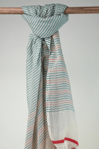fine cotton striped scarf red teal
