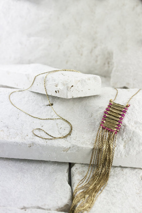 Into The Mystic handmade brass pendant long chain tassel -Where The Wilde Things Are