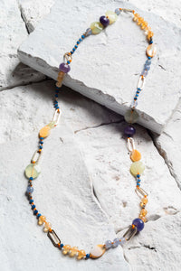 Where The Wilde Things Are handmade gemstone necklace lavender agate blue agate lemon agate, citrine and shell
