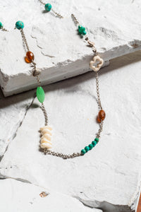 Jennifer Necklace, Green Agate/White Coral.