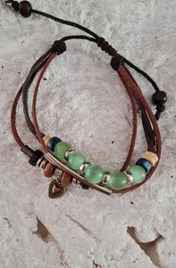 Unique Leather Bracelets - 3 leather strands - Spring Green beaded bracelet| adjustable closure- one size fits all Boho Bracelet Where The Wilde Things Are Melbourne