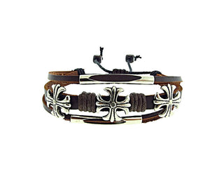 Unique Leather Bracelets - 3 leather strands - maltese cross feature symbols- silver highlights- easy to adjust closure- one size fits all Boho Bracelet Where The Wilde Things Are Melbourne