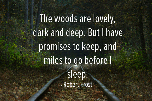 The woods are lovely, dark and deep. But I have promises to keep, and many miles to go before I sleep. Robert Frost