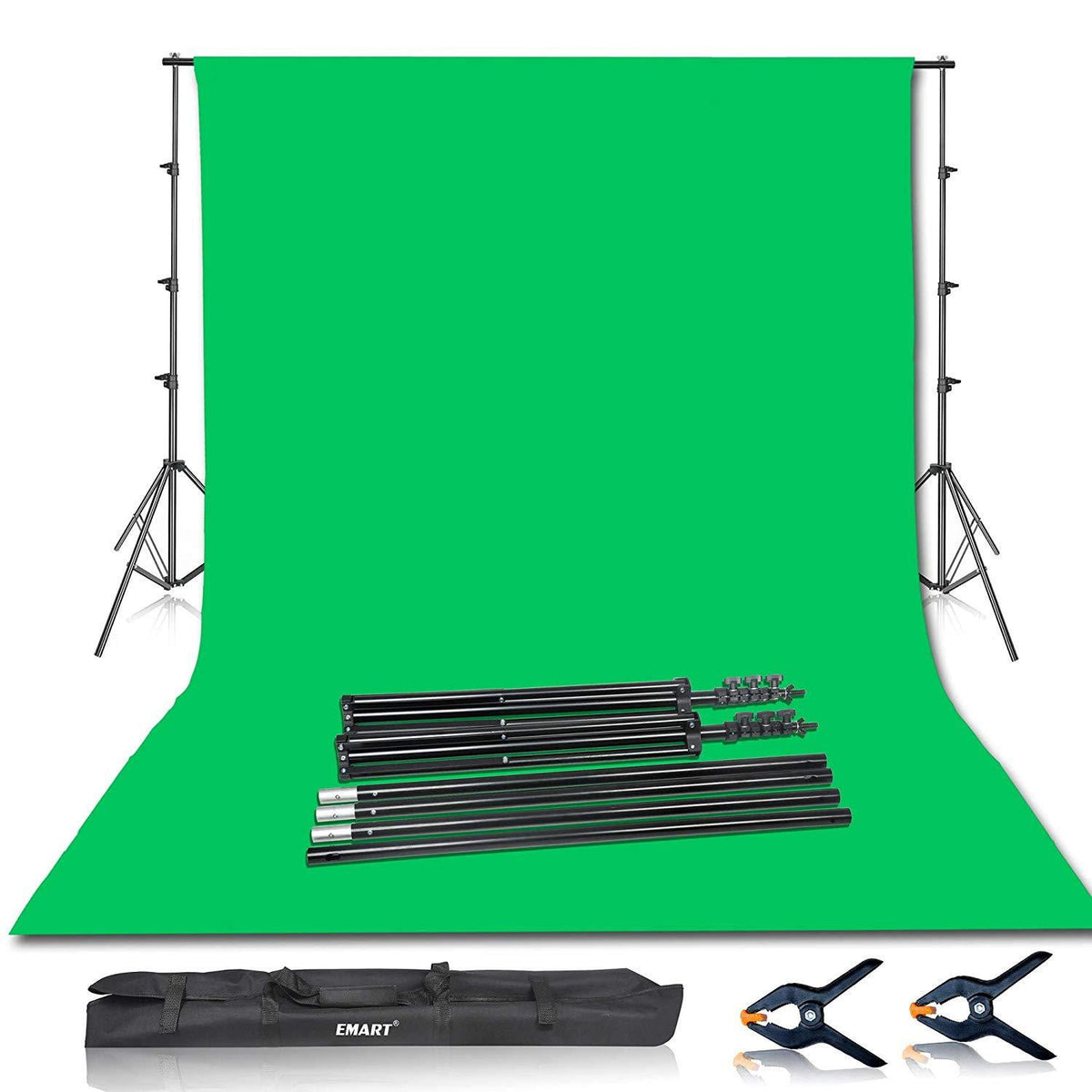 Emart Photo Backdrop Stand 7 x 10ft Green Screen Background Support Stand Kit with 6 x 9 100% Cotton Muslin Chromakey Backdrop for Photo Video Photography Studio Portrait 
