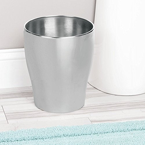 Mdesign Modern Round Metal Small Trash Can Wastebasket Garbage Container Bin For Storing And Holding Waste In Bathrooms Kitchens Home Offices