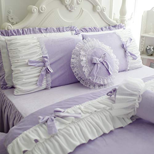 Fadfay Cute Girls Short Plush Bedding Set Romantic White Ruffle