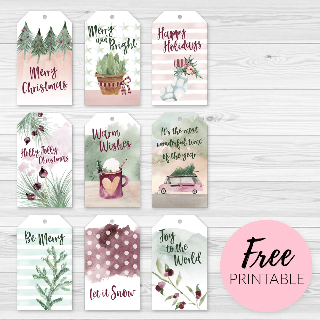 free-printable-christmas-gift-tags-boho-rustic-plum-green-watercolor-happy-cat-prints