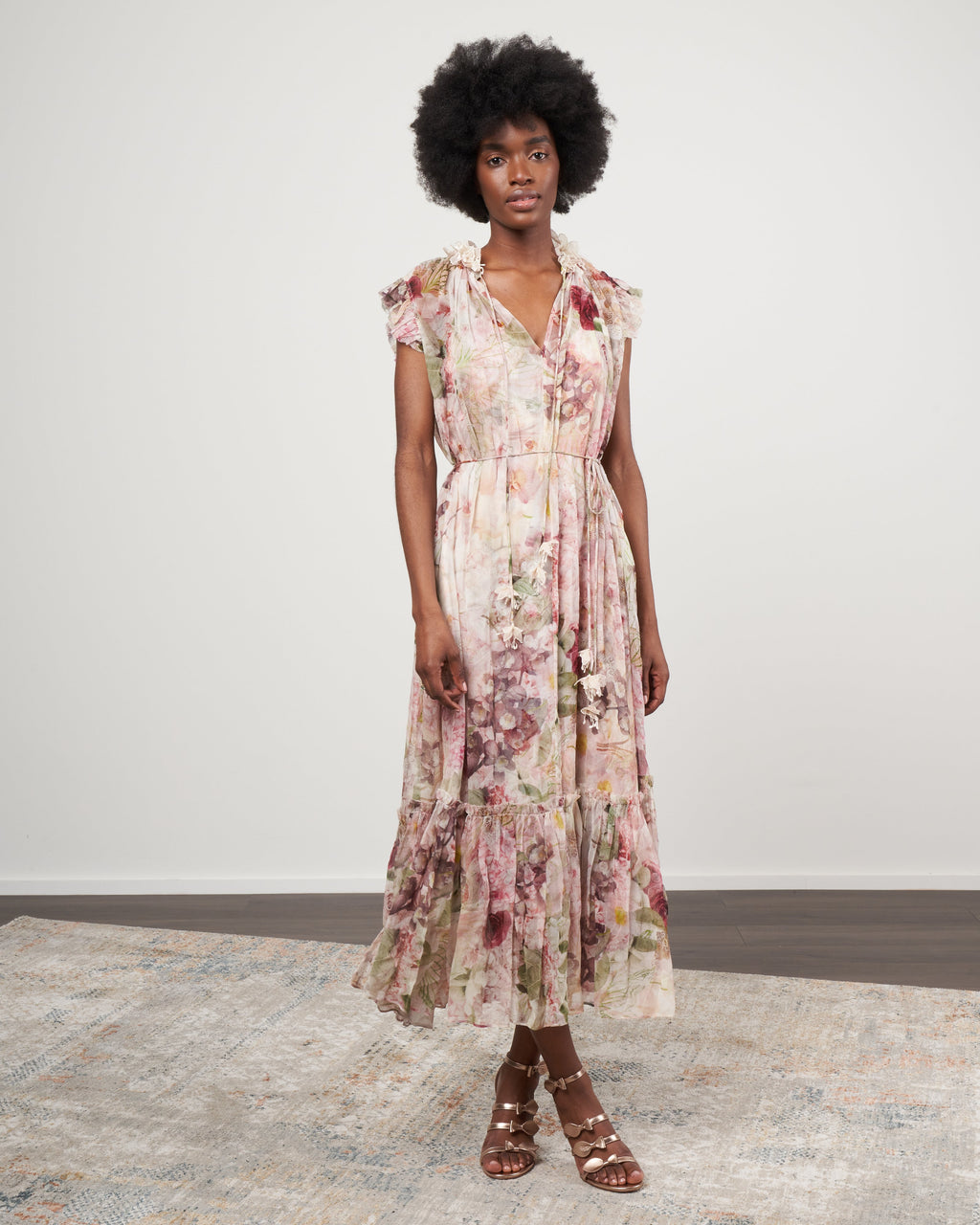 dancer flutter dress - alabaster garden floral