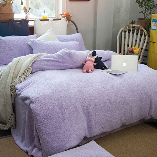 Thick Double Sided Faux Lambswool Fleece Bed Set Light Purple