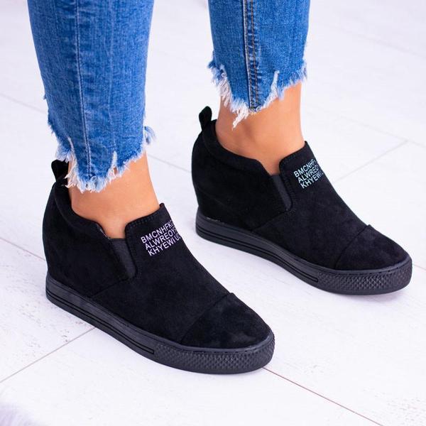 fashion letter slip on wedge sneakers faux suede wedge heel casual sneakers