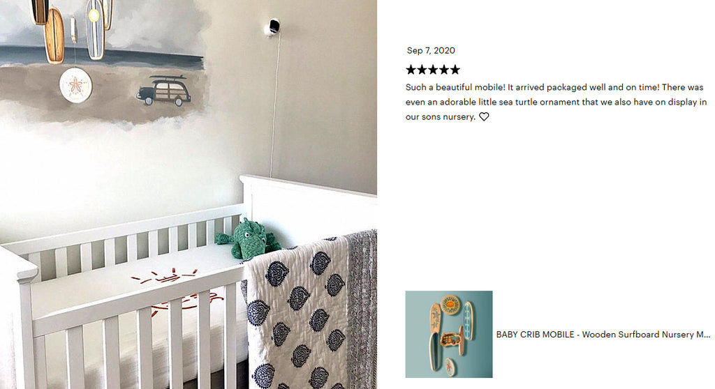 five star review custom surfboard baby mobile