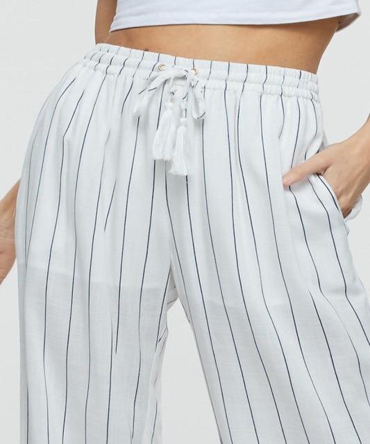 Læring vest klip Julia Tassel Detail Stripe Pants - Off White | DeVanitè Boutique