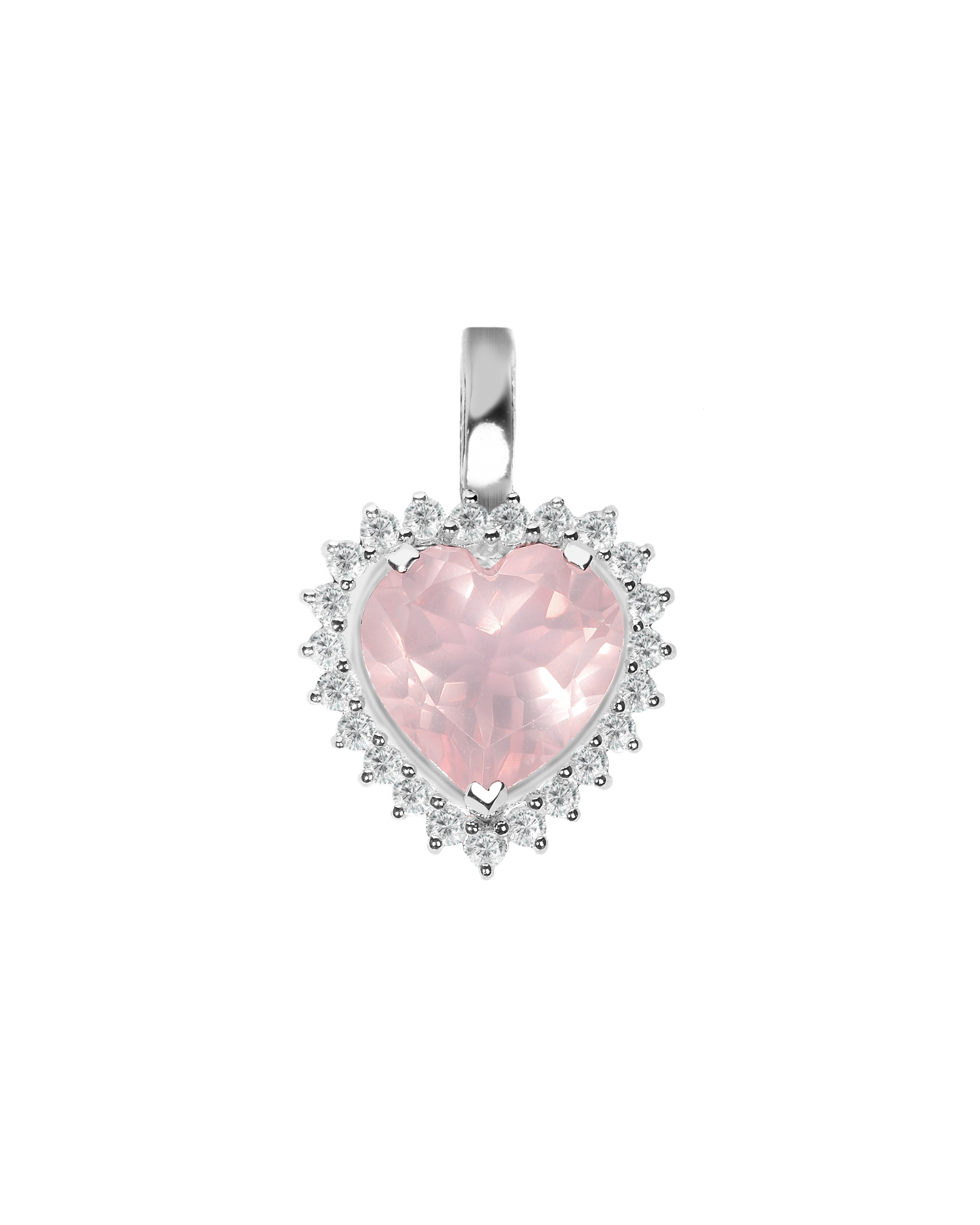 925 Sterling Silver Certified Rose Quartz Gemstone Heart Pendant