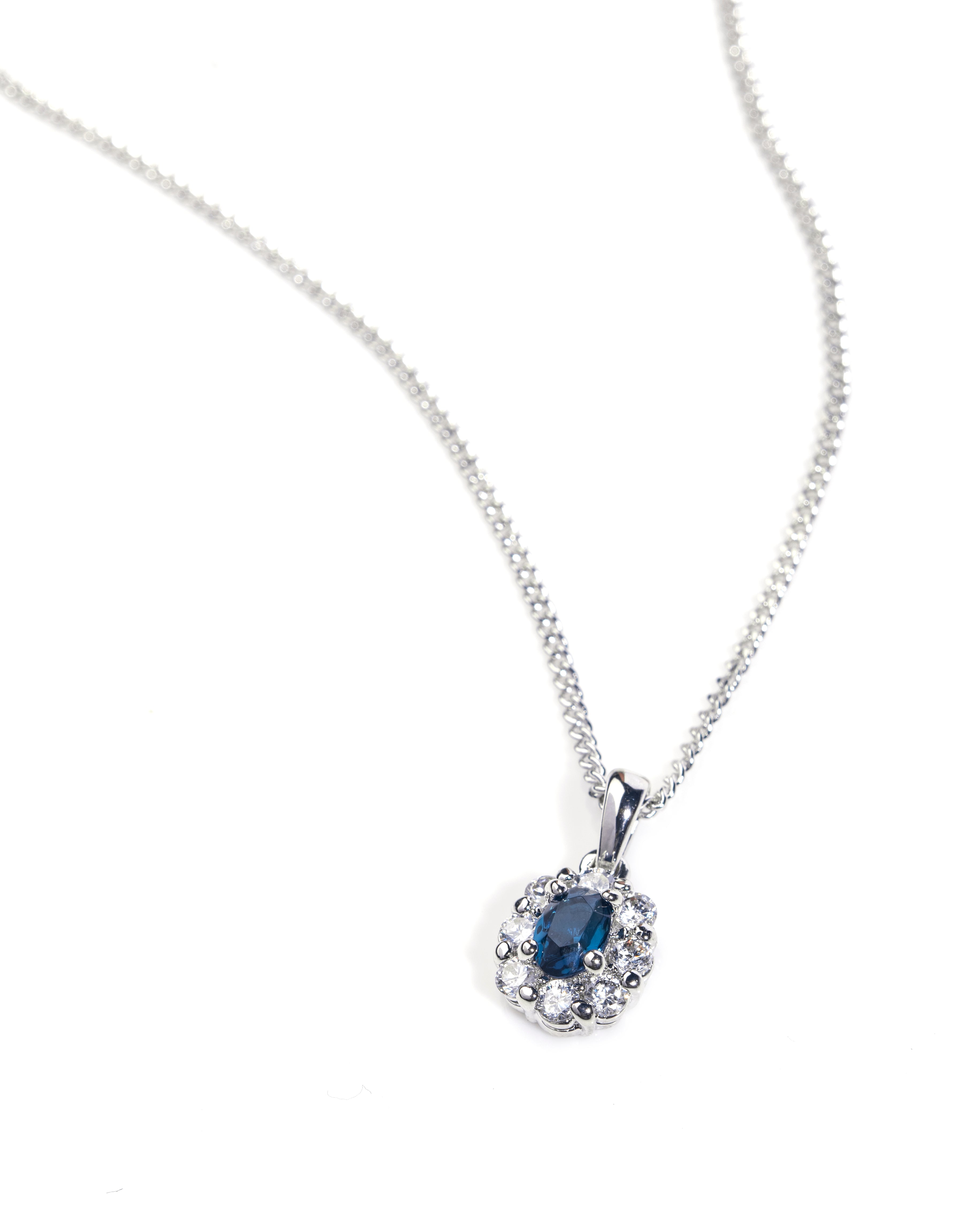 Blue Crystal Gemstone Oval Chain Pendant for Women