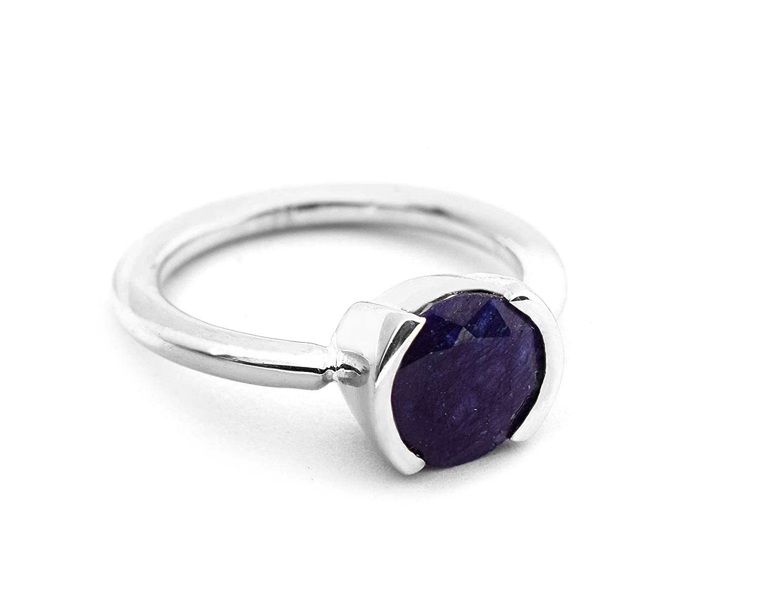925 Sterling Silver Natural Sapphire Neelam Gemstone Solitaire Ring for Women