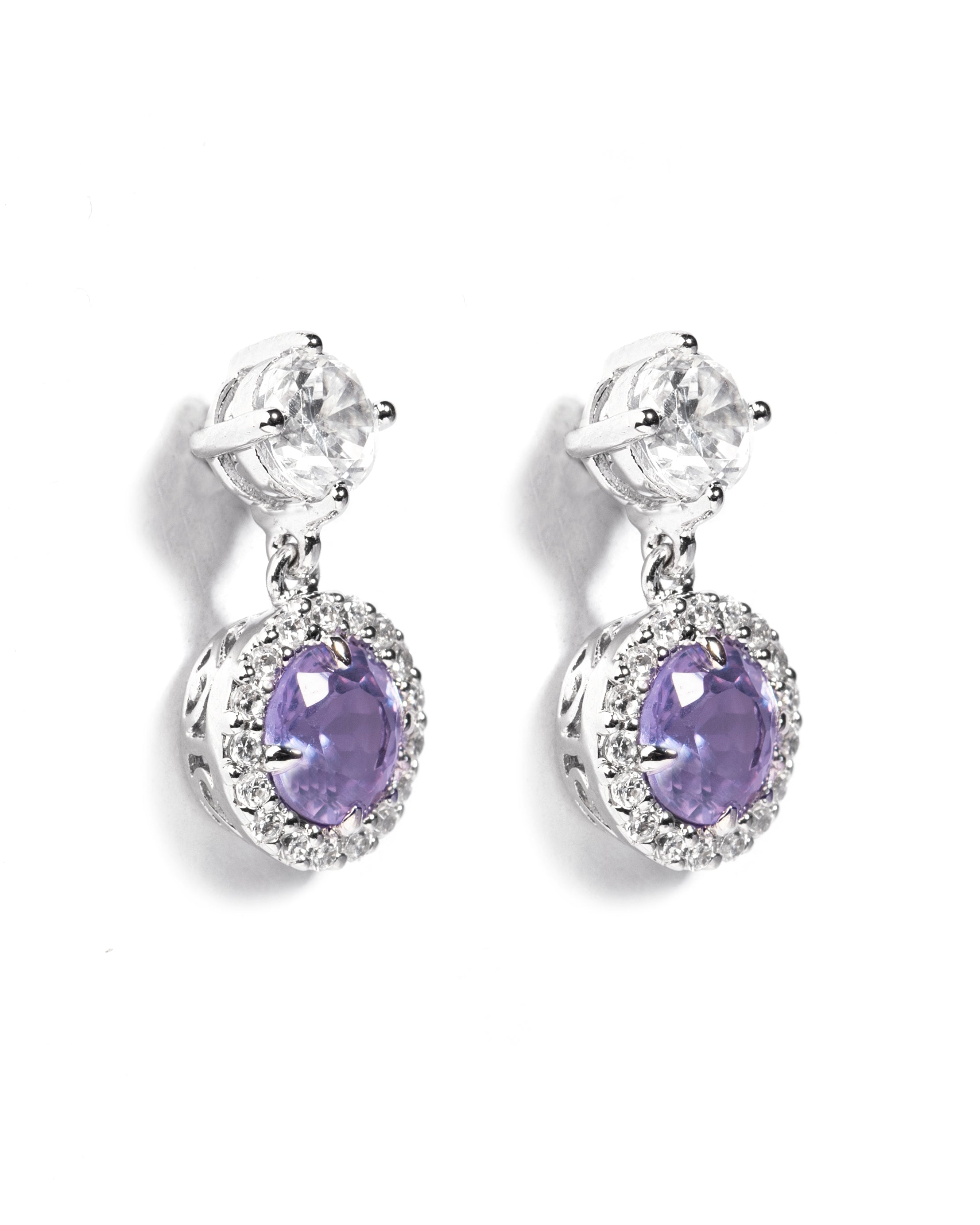 Purple Crystal Drop Stud Earrings for Women