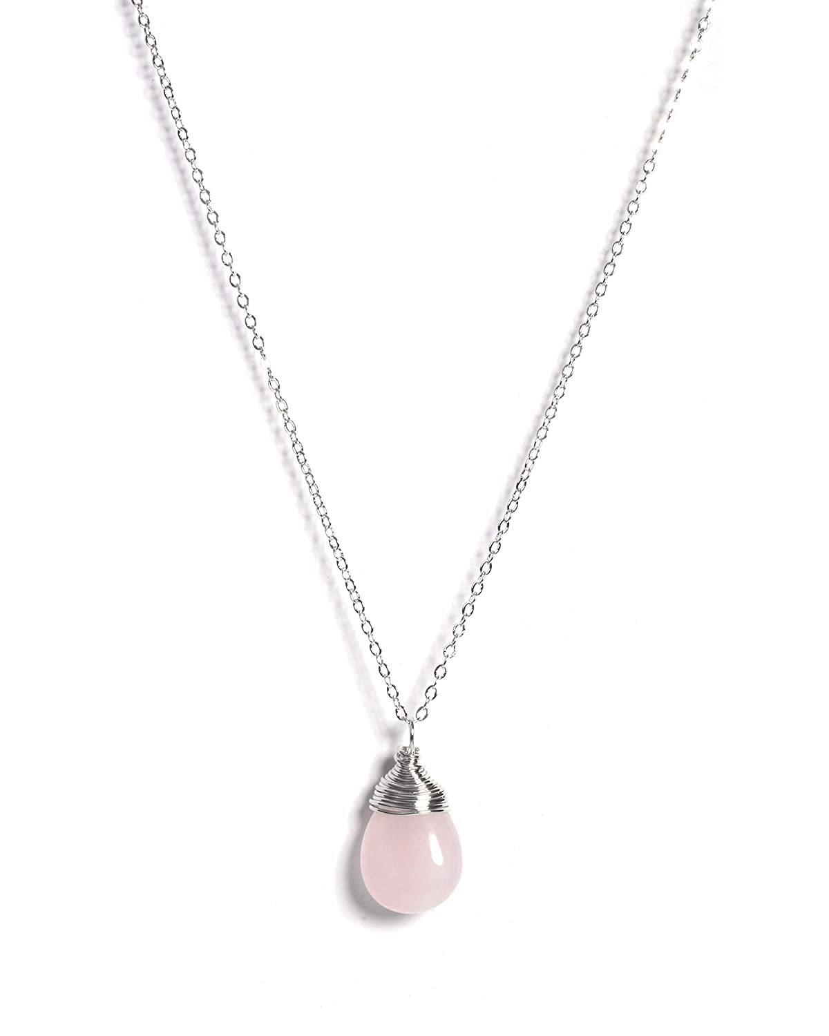 Natural Rose Quartz Gemstone Love Drop Chain Pendant
