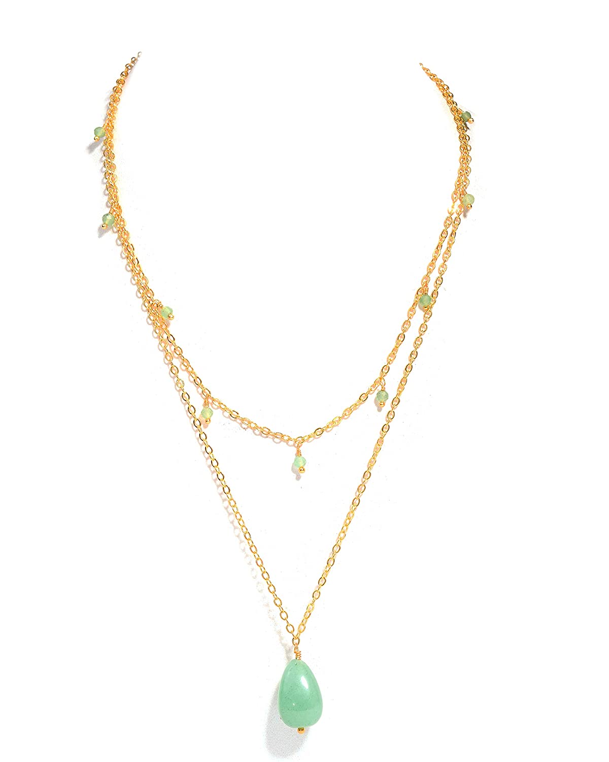 Natural Aventurine Gemstone Gold Plated Layer Chain Necklace