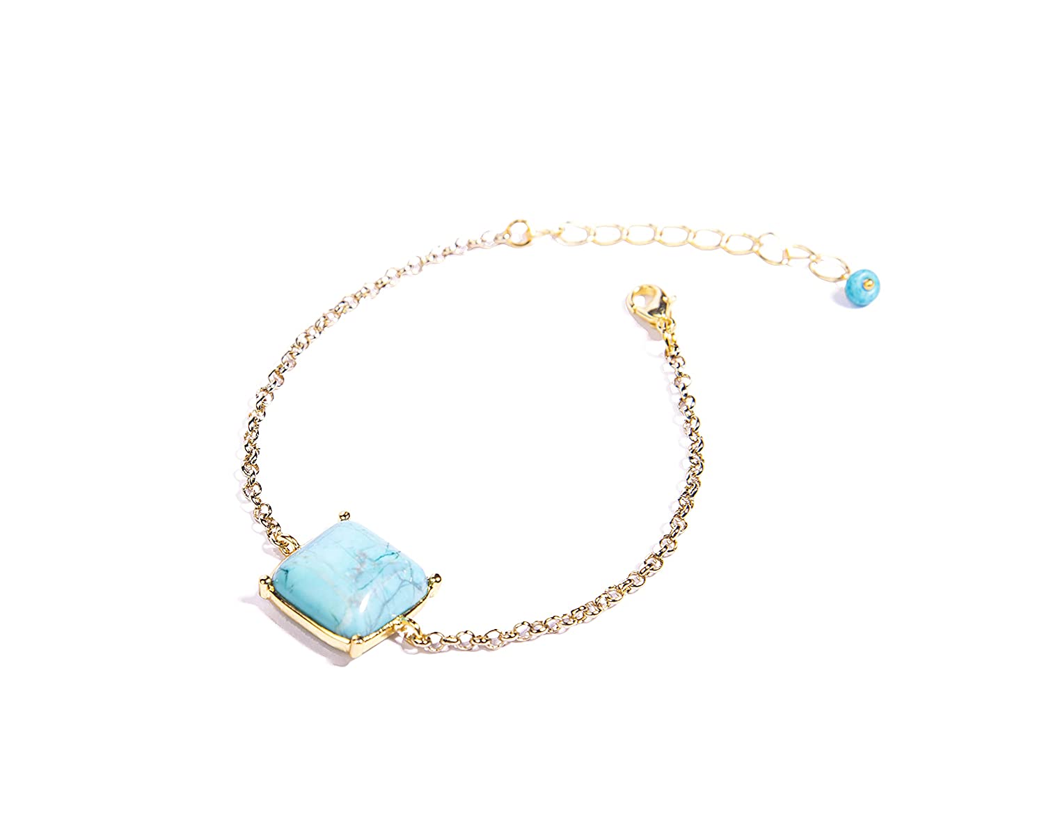 Certified Turquoise (Firoza) Gemstone Gold Plated Chain Bracelet for Women