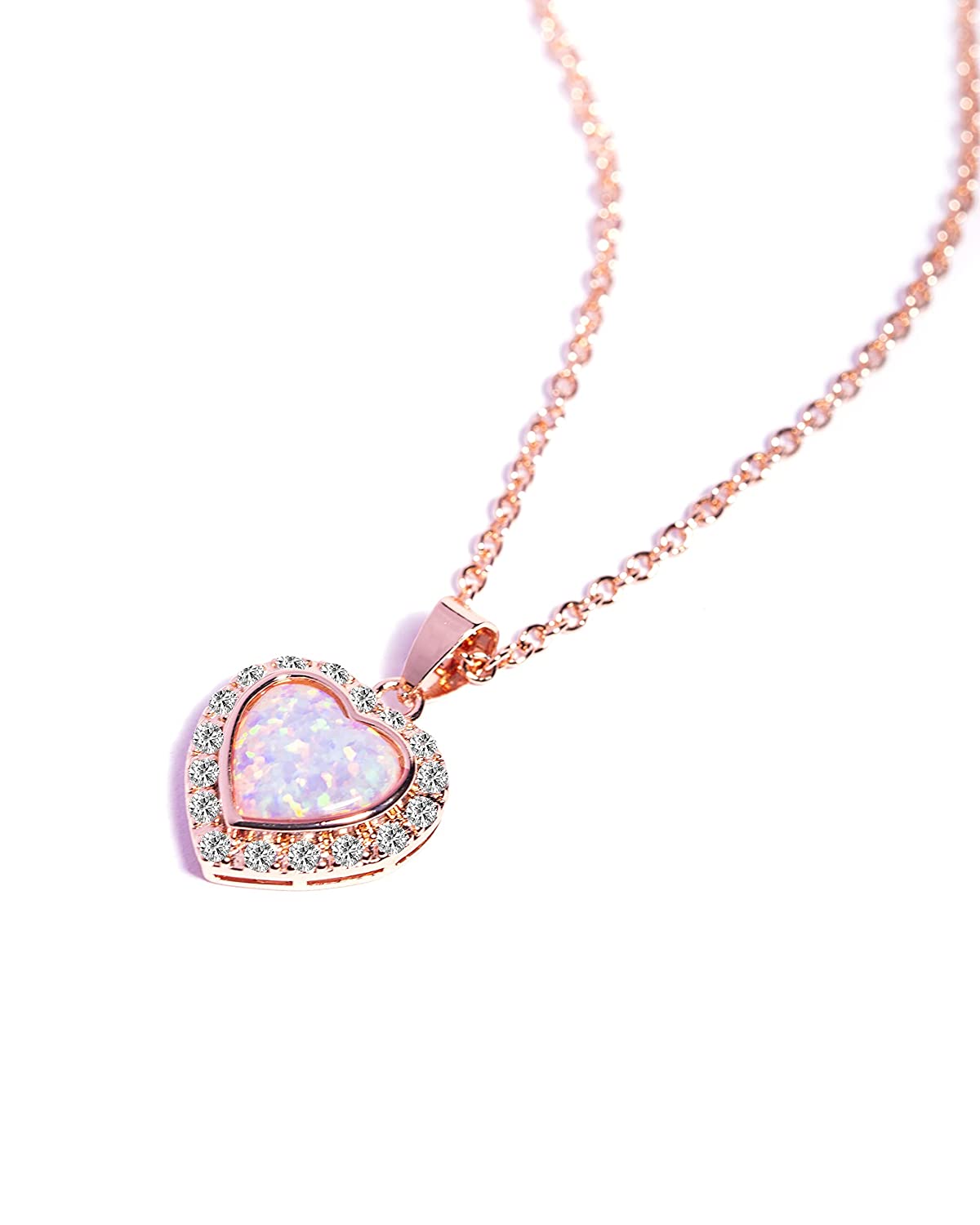 Cultured Opal Gemstone Heart Rose Gold Plated Chain Pendant