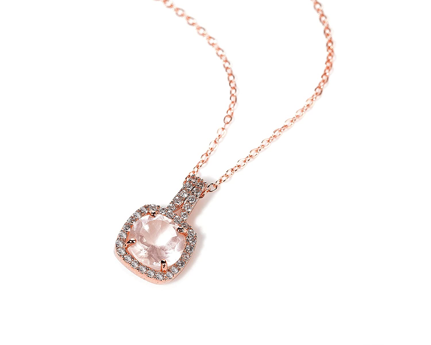 Certified Natural Rose Quartz Cushion Cut Chain Pendant
