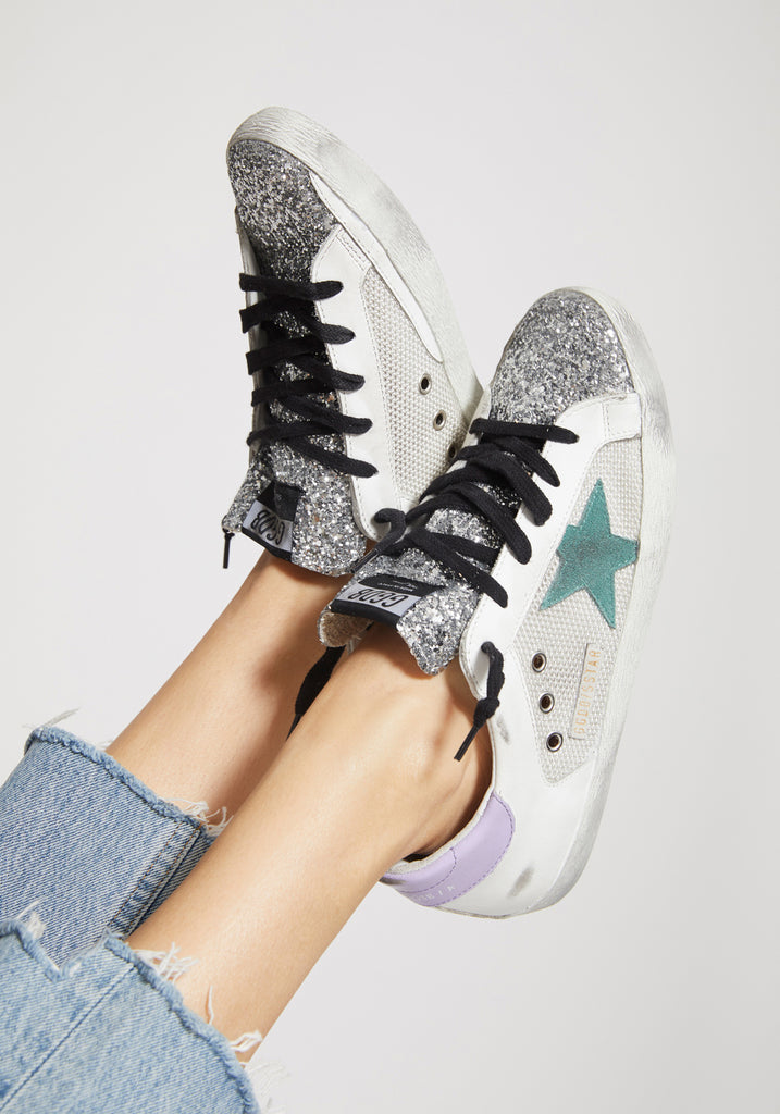 superstar sneakers with mesh and glitter insert