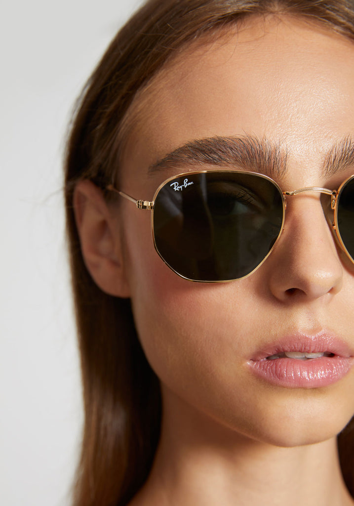 ray ban gold hexagon sunglasses