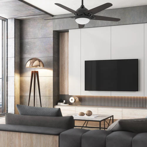 Carro - SOLASTA 52 inch 5-Blade Smart Ceiling Fan with LED Light Kit & Remote - Black/Dark Wood