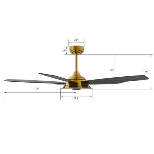 Carro - JOURNEY 52 inch 5-Blade Smart Ceiling Fan with LED Light Kit & Remote - Gold/Black