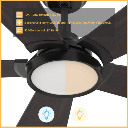Carro - WINSTON 52 inch 5-Blade Smart Ceiling Fan with LED Light Kit & Remote Control- Black/Walnut Wood