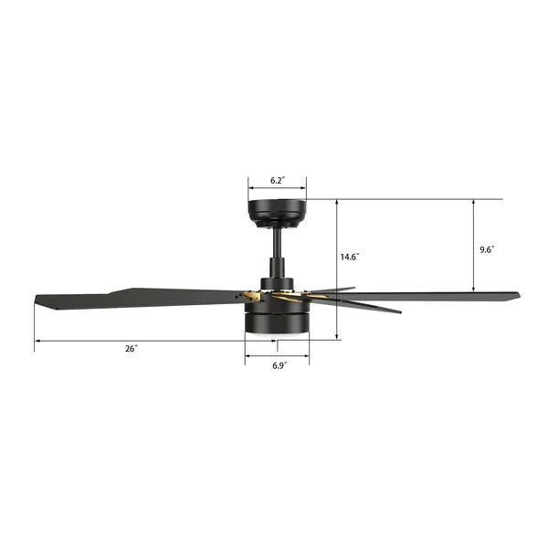CARRO - TARRASA 52 inch 5-Blade Smart Ceiling Fan with LED Light Kit & Remote Control- Black/Black (Gold Details)