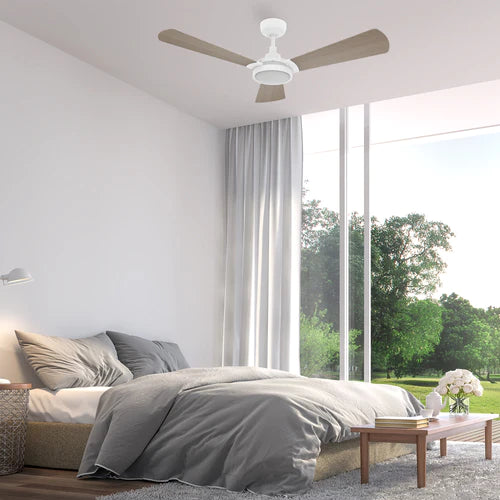 Carro - BRISA 56 inch 3-Blade Smart Ceiling Fan with LED Light & Remote Control - White/Light Wood