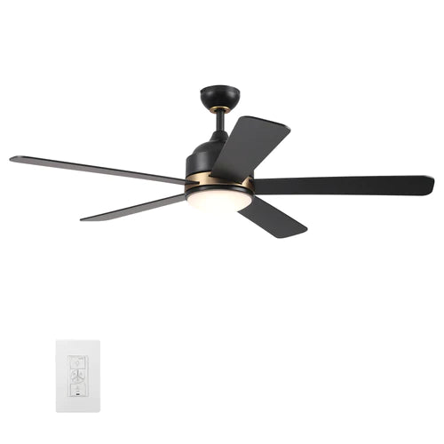 Carro - SIMOY 52 inch 5-Blade Smart Ceiling Fan with LED Light Kit & Wall Switch - Black/Black (Gold Detail)