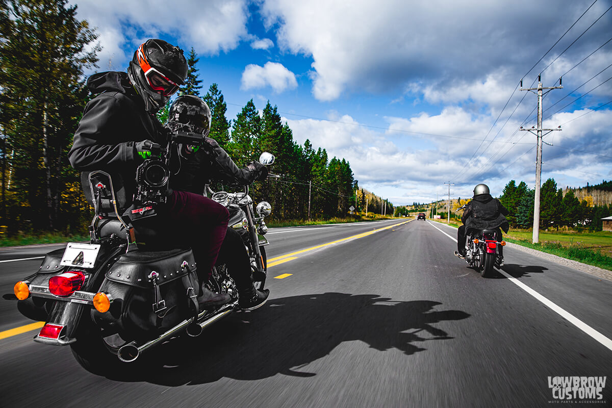 Jason Hamborg of 6ixsigma filming on back of Kats Harley-Davidson Heritage Softail