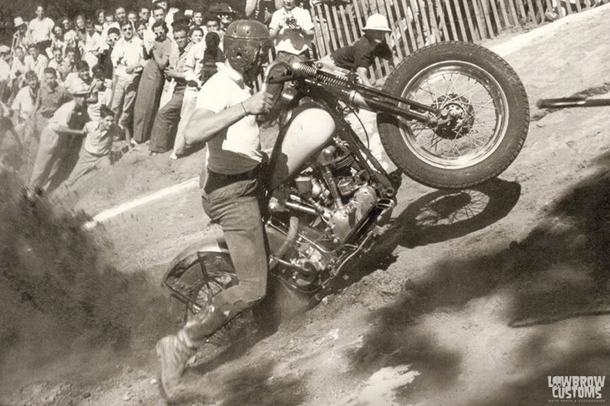 Bobber motorcycle in motorsports race track