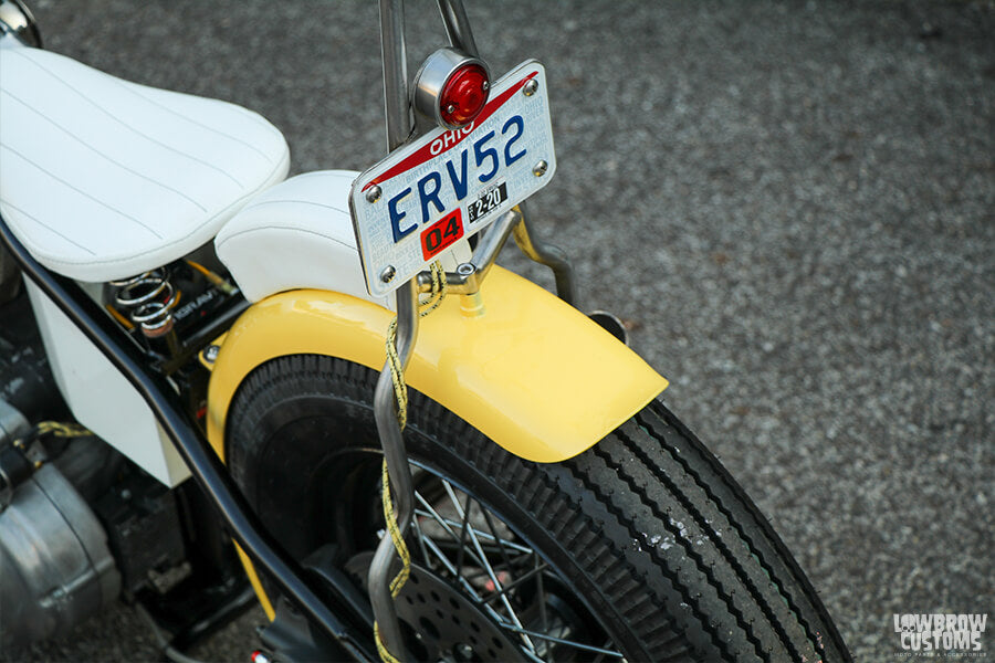 Nick fabricated the sissy bar  to not only look good, but to provide mounting points for the motorcycle license plate and tail light.