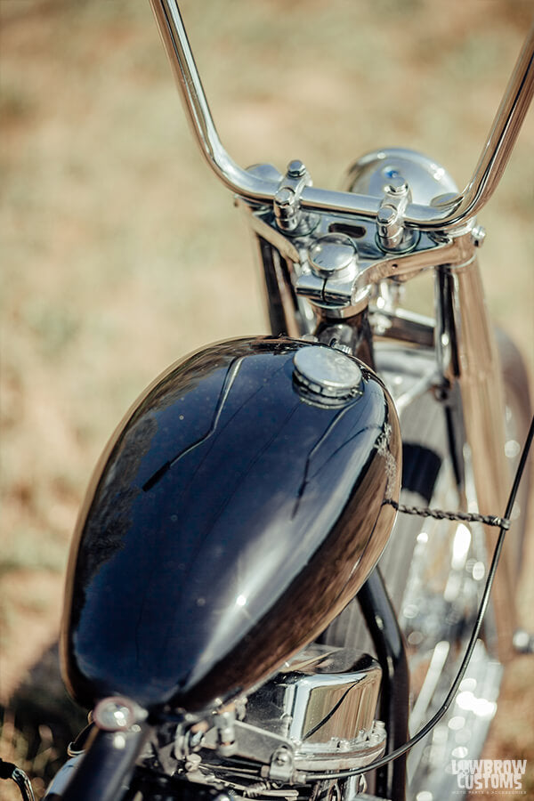 This original Hap Joes peanut tank with the offset 2" gas cap, which is actually an oil filler cap from a vintage Triumph.