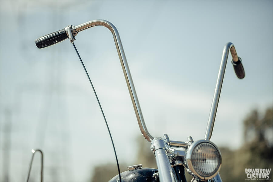 The handlebars are 7/8" diameter, 16" ape hangers.