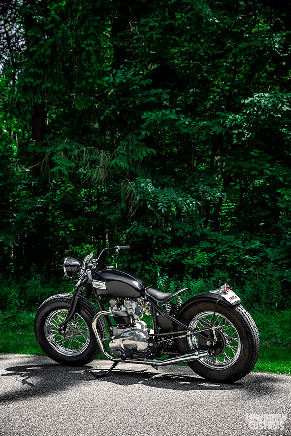 Closer look at Todd’s black Custom 1968 650cc Triumph Bonneville Bobber