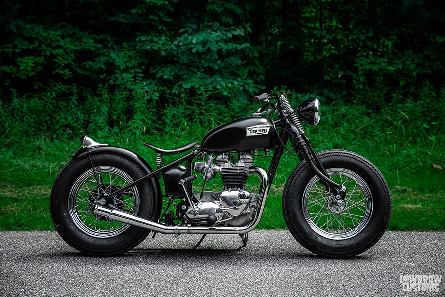 The pair of Coker Firestone tires make this bike just look super aggressive and keep with the theme of loud, low, and mean just like the old man who rides it.