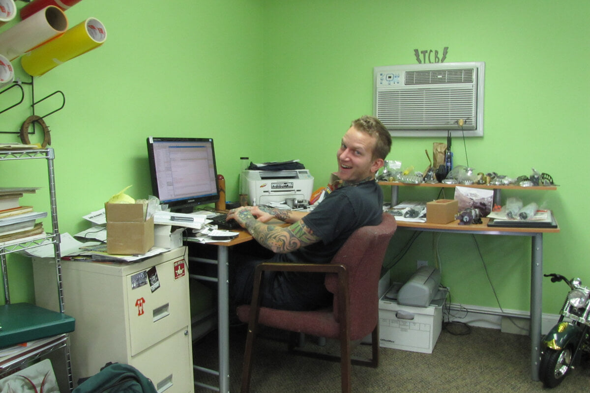 Tyler working at Lowbrow Customs in 2009