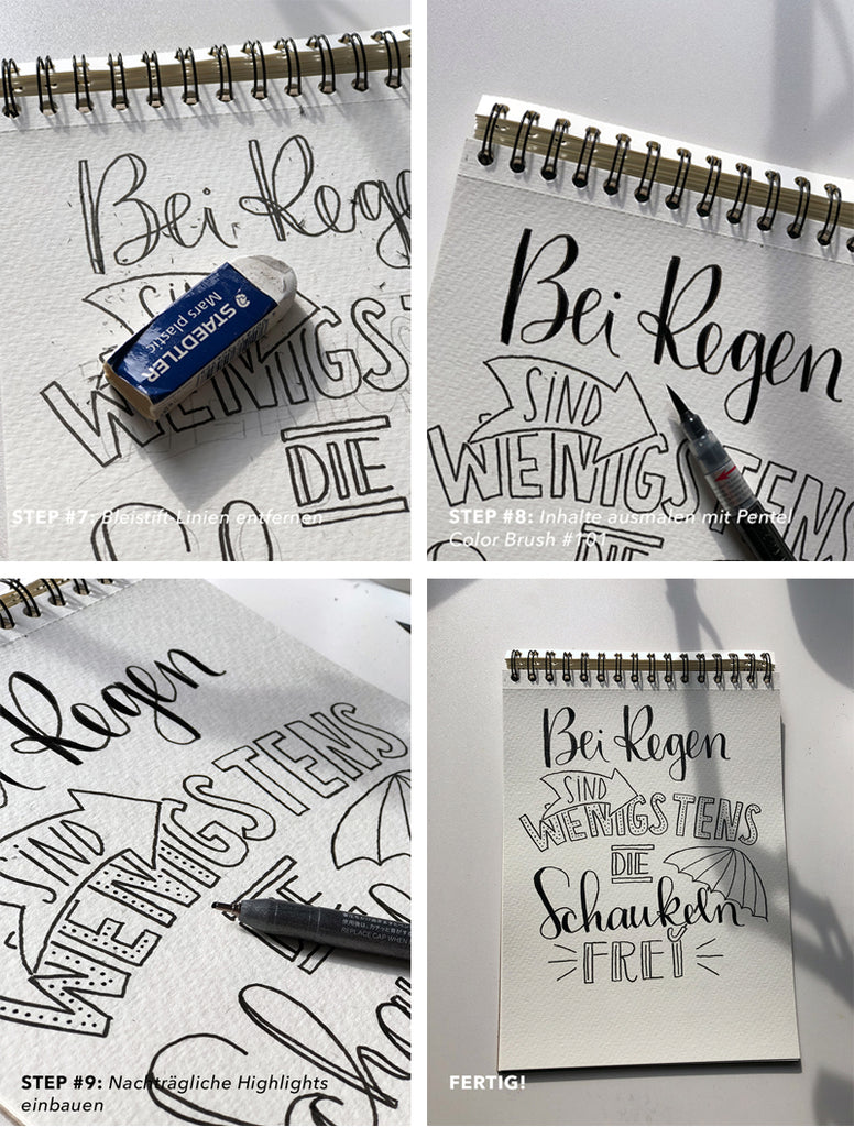 Brushmeetspaper Mixed Font Hand Lettering Bei Regen_sind wenigstens die Schaukeln frei 