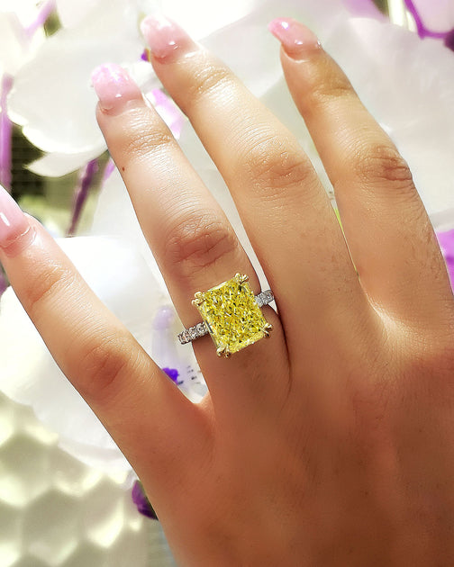 10K Yellow Gold Cushion Cut Canary Diamond Look Charm/ Pendant With Diamonds