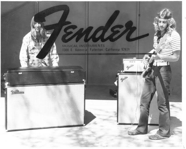 70s garage band duo with fender amps, fender rhodes, and fender stratocaster