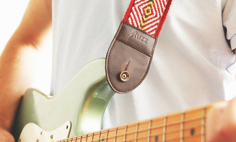 The Peruvian guitar strap looks great on a Stratocaster.