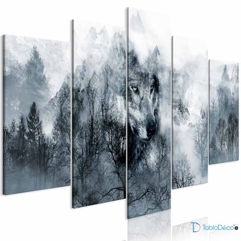 ▷ Tableau 5 parties Loup | Déco murale sauvage